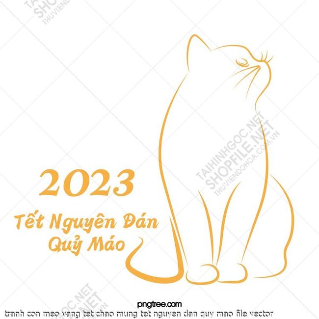 tranh con meo vang tet chao mung tet nguyen dan quy mao file vector